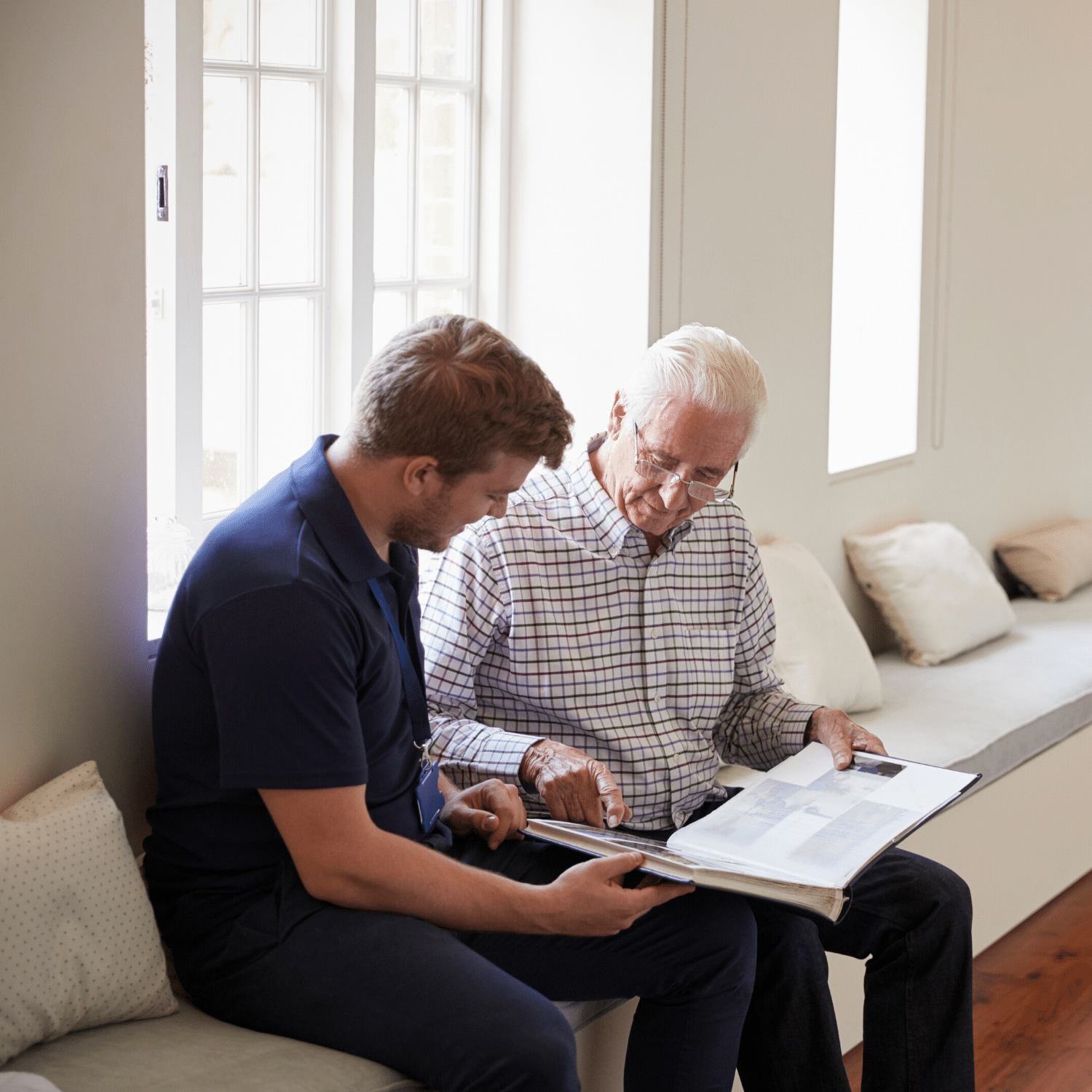 Son and elderly father after Peace of Mind Planning class