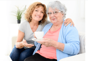 Woman caring for her mother and planning